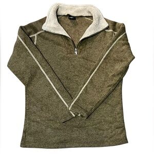 Kuhl Olive and Cream Quarter-Zip Sweater.  
Size M